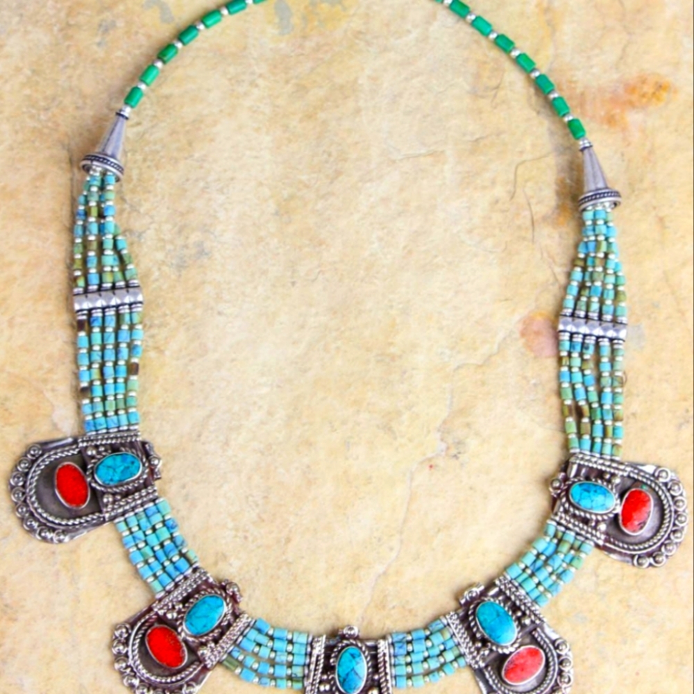 Authentic Tibetan Turquoise & Coral Necklace